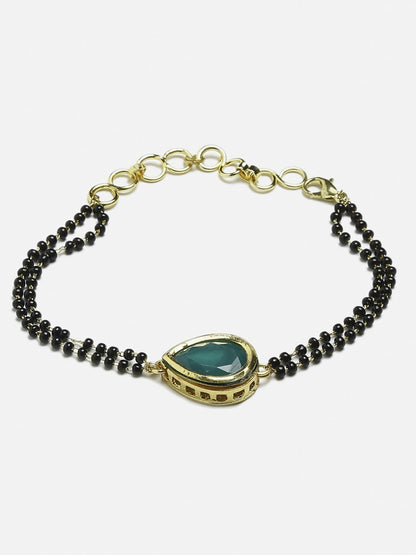 Women's Black Gold-Toned Gold-Polished Kundan Studded Charm Mangalsutra Bracelet - Ruby Raang
