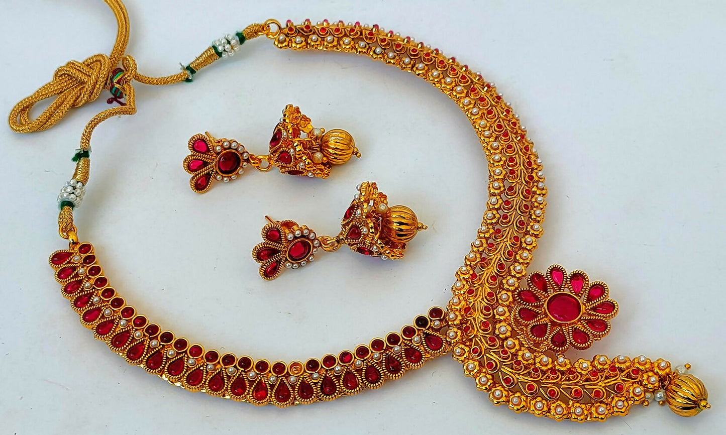Pink Kemp Necklace With Jhumkas