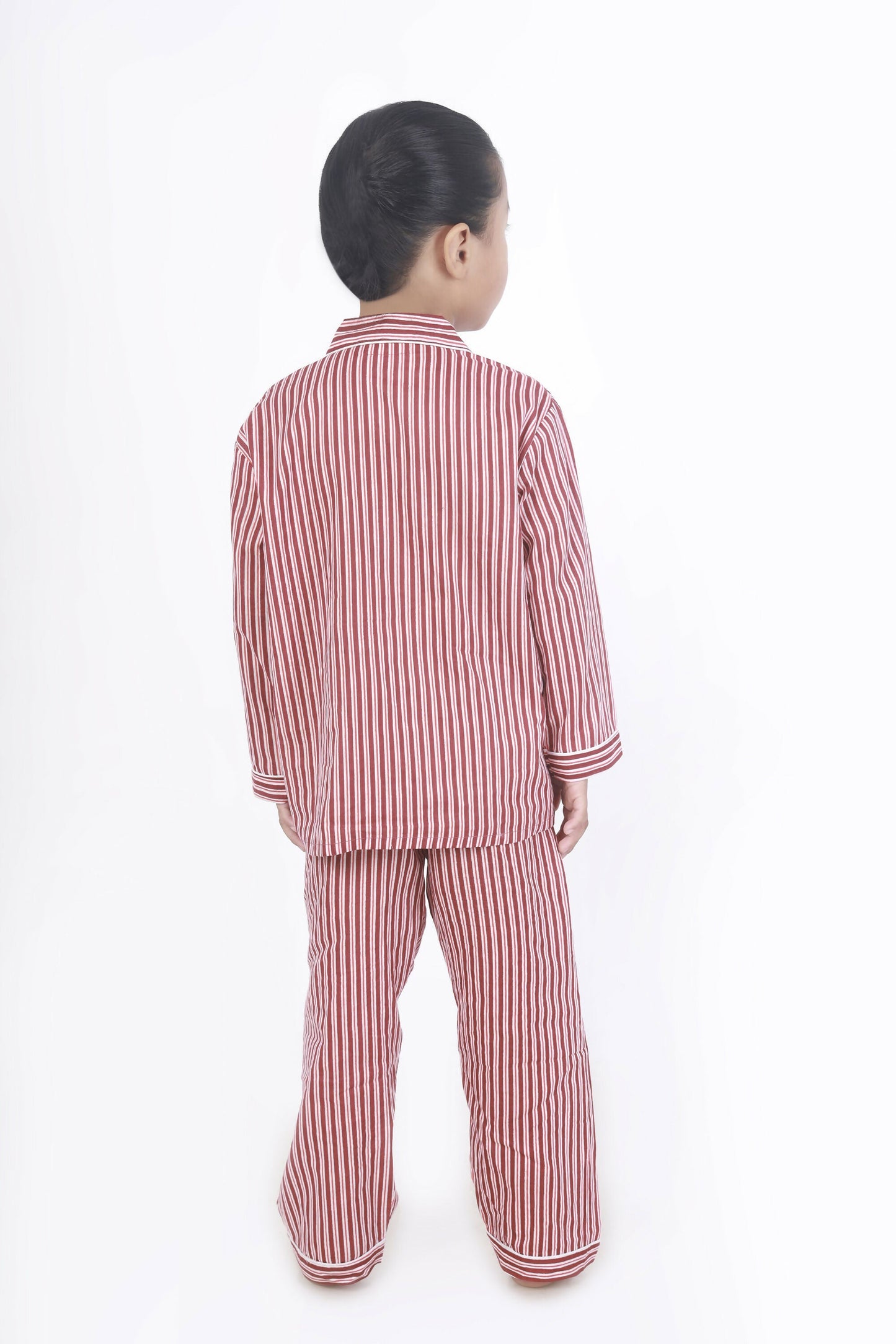 Breathables Kids Cotton Night Suit – Red & White Striped Shirt & Pyjama Co-Ord Set For Boys & Girls