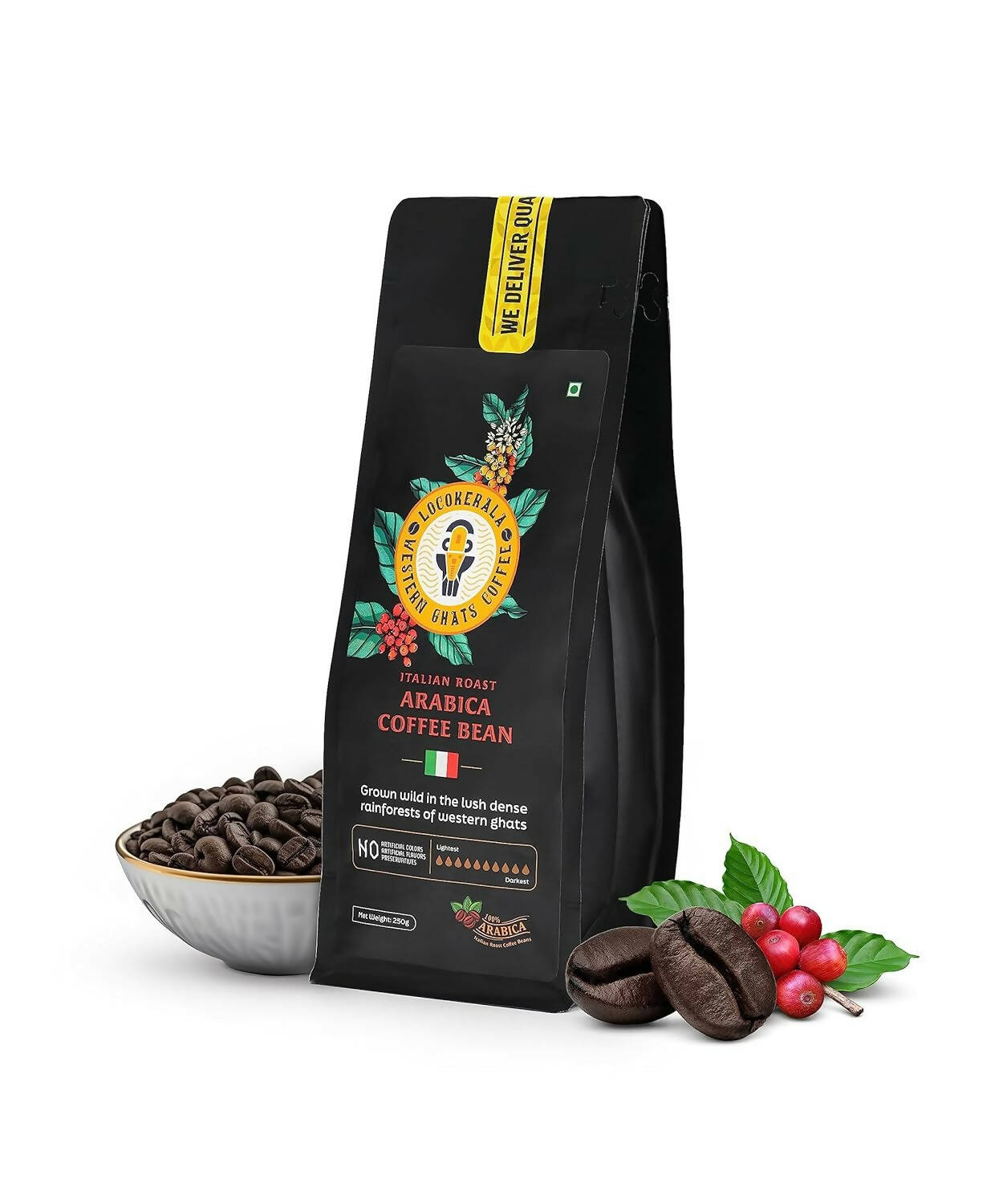 LocoKerala Western Ghats Italian Roast Arabica Whole Bean Coffee