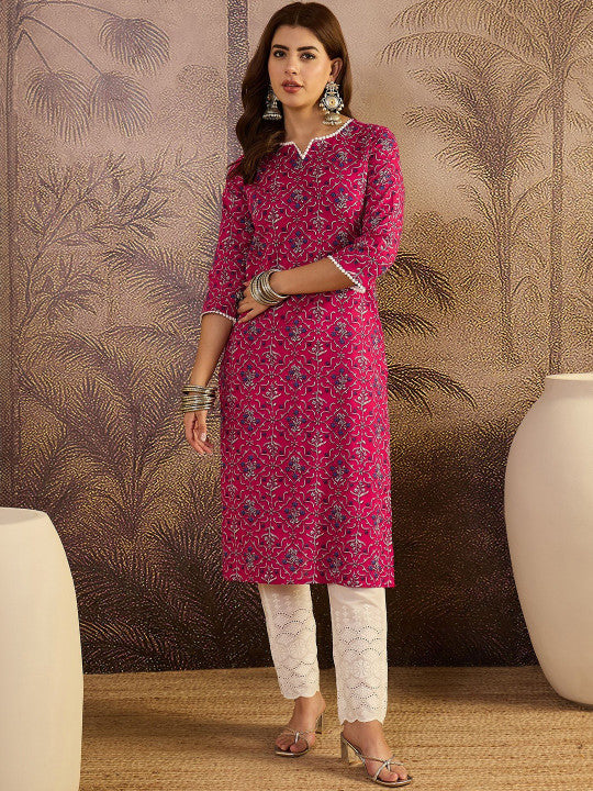 Sangria Floral Printed Pure Cotton Kurta