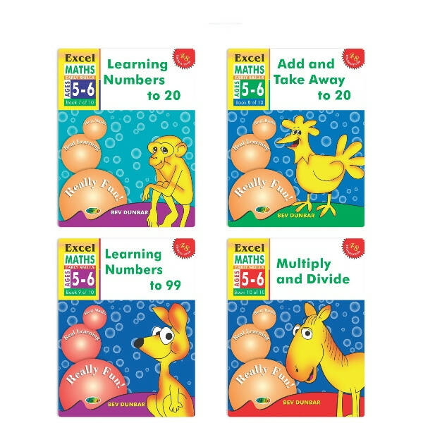 Excel Maths Early Skills Ages 5-6 Year Books for Senior KG| Set of 4| Numbers, Addition, Subtraction, Multiply, Divide