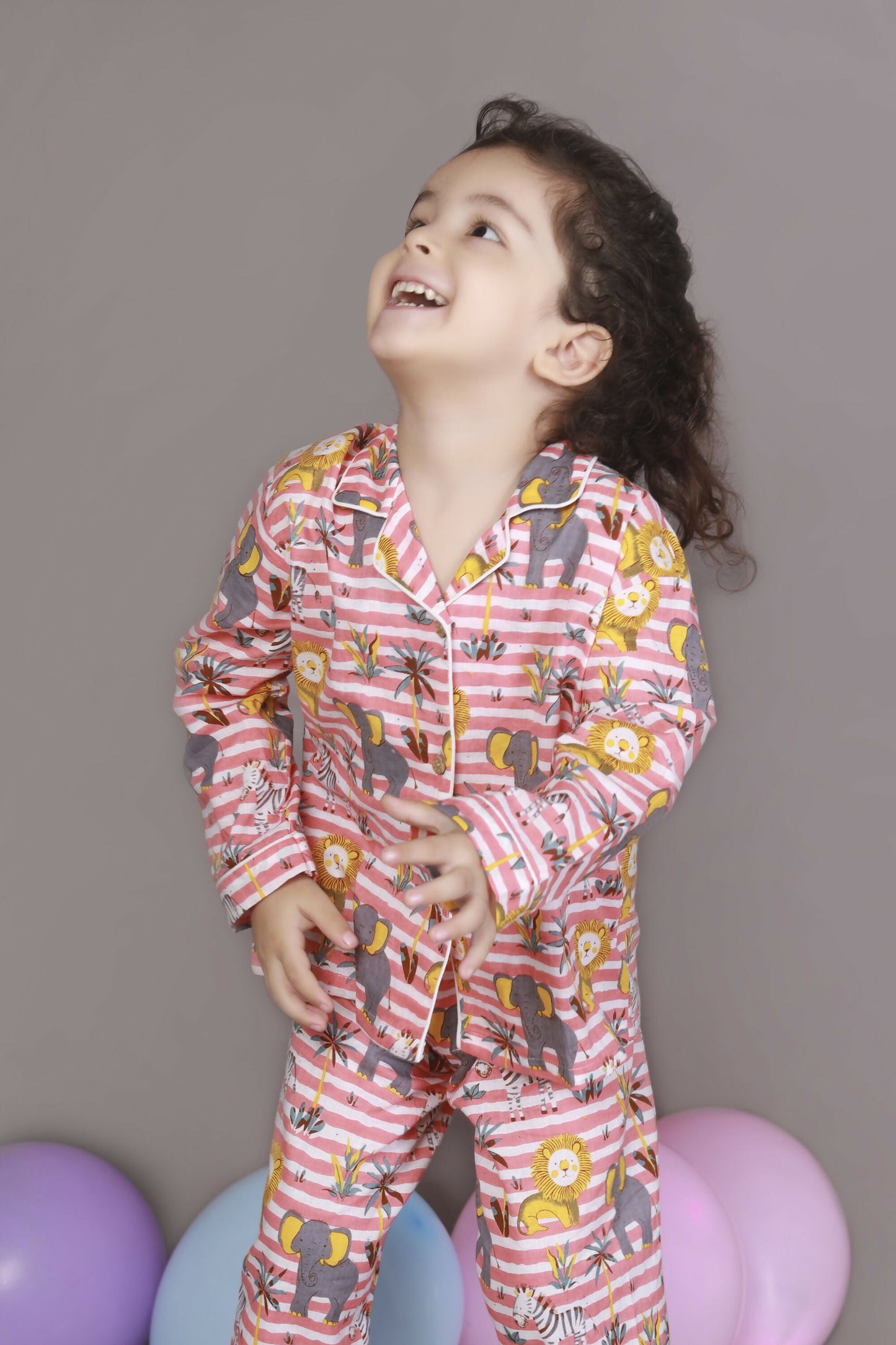 Breathables Kids Cotton Night Suit – Red & White Jungle Stripe Shirt & Pyjama Co-Ord Set For Boys & Girls