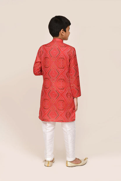 Joban Fashion Cotton Red Kurta With Straight Fit Pant
