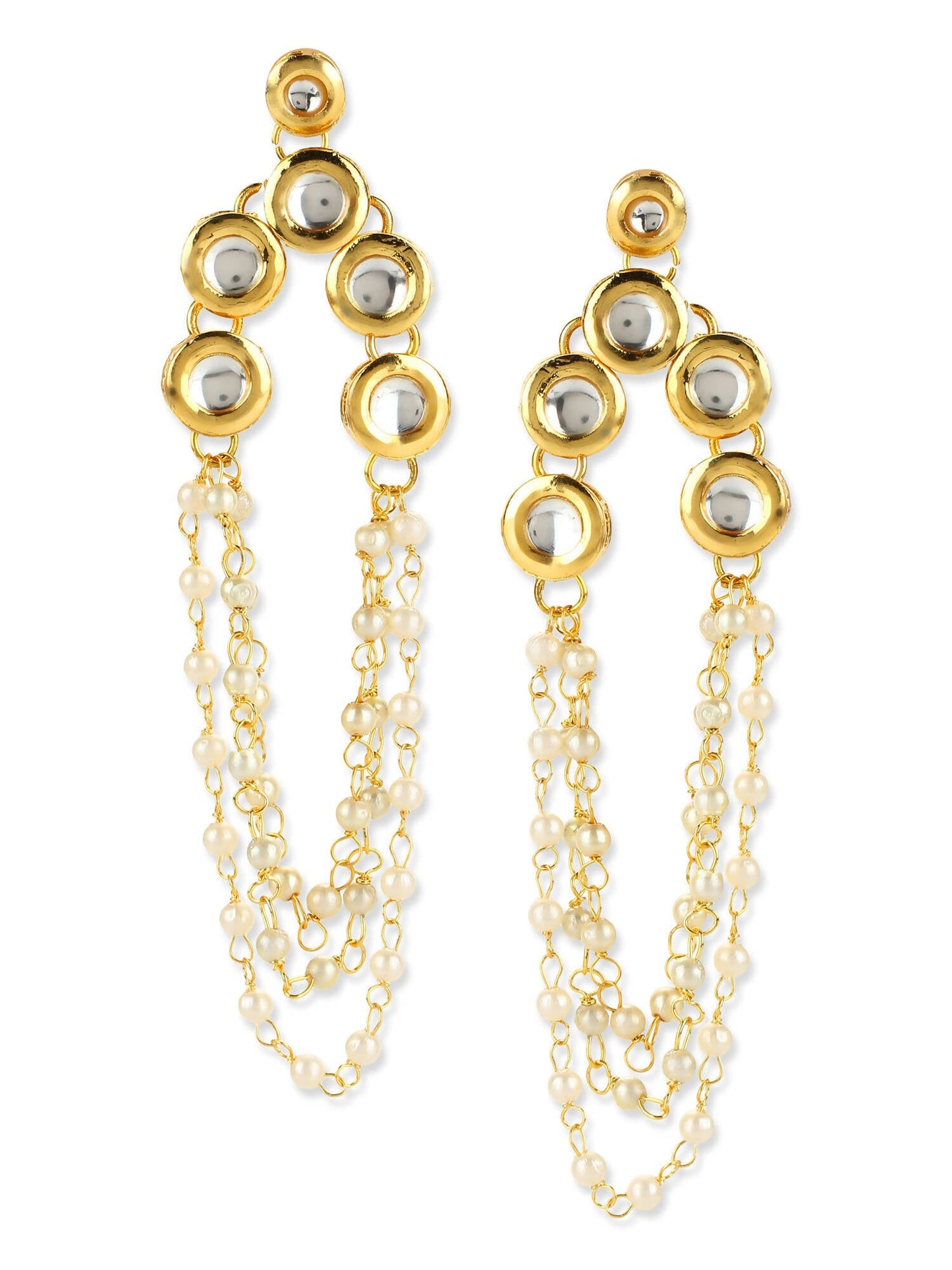 Gold-Polished Off White Contemporary Drop Earrings - Ruby Raang