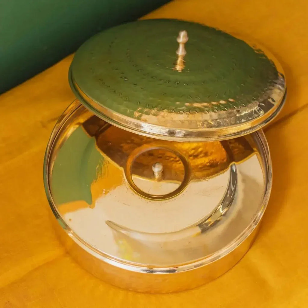 Zishta Brass Spice Box Large with Tin Coating and Plate
