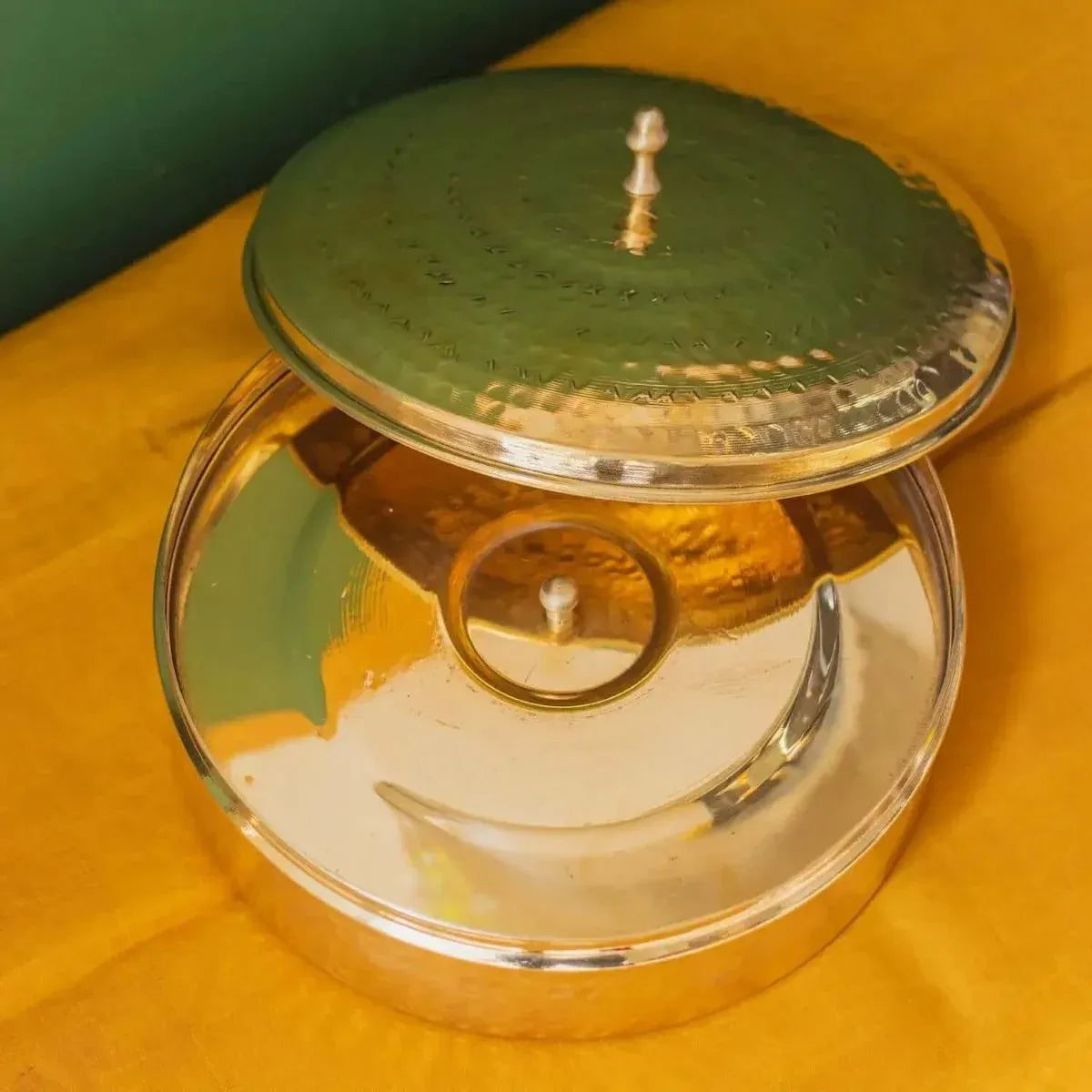 Zishta Brass Spice Box Large with Tin Coating and Plate