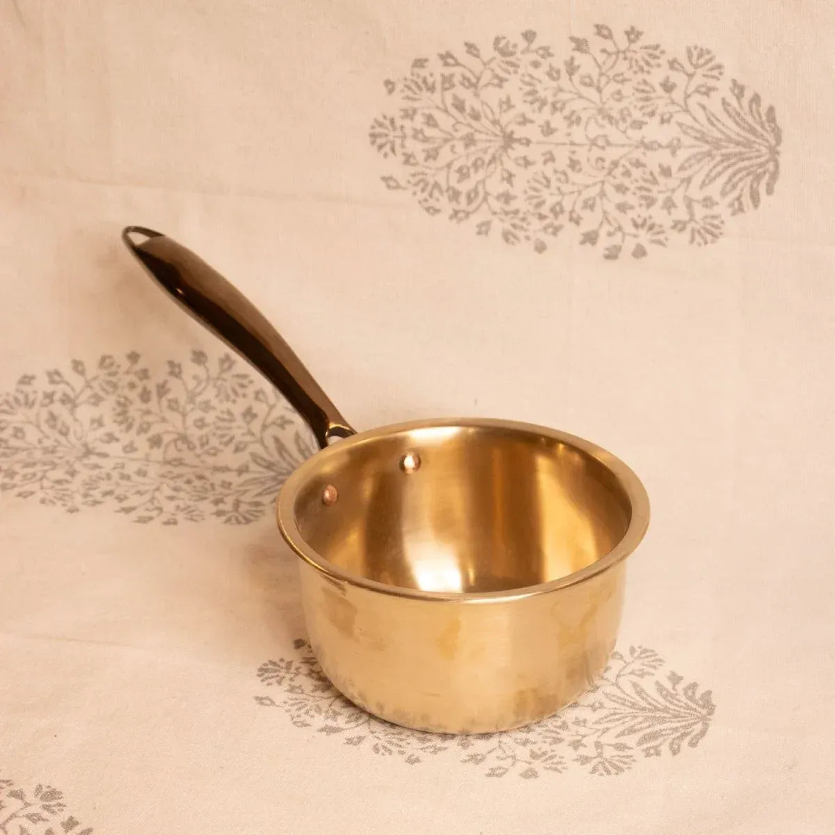 Zishta Kansa Tulsi Sauce Pan with Heat Resistant Handle Handcrafted Bronze