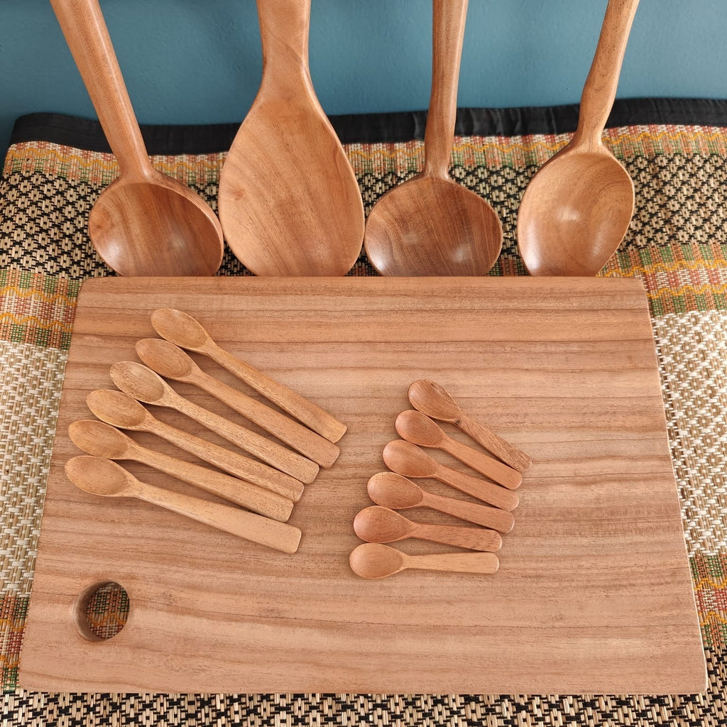 Zishta Neem Wood Kitchen Set Chopping Board Ladles Spice Masala Spoons Combo