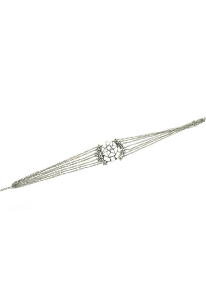 Mominos Fashion Johar Kamal Silver-Plated Brass Finish Mirror Work Choker For Women