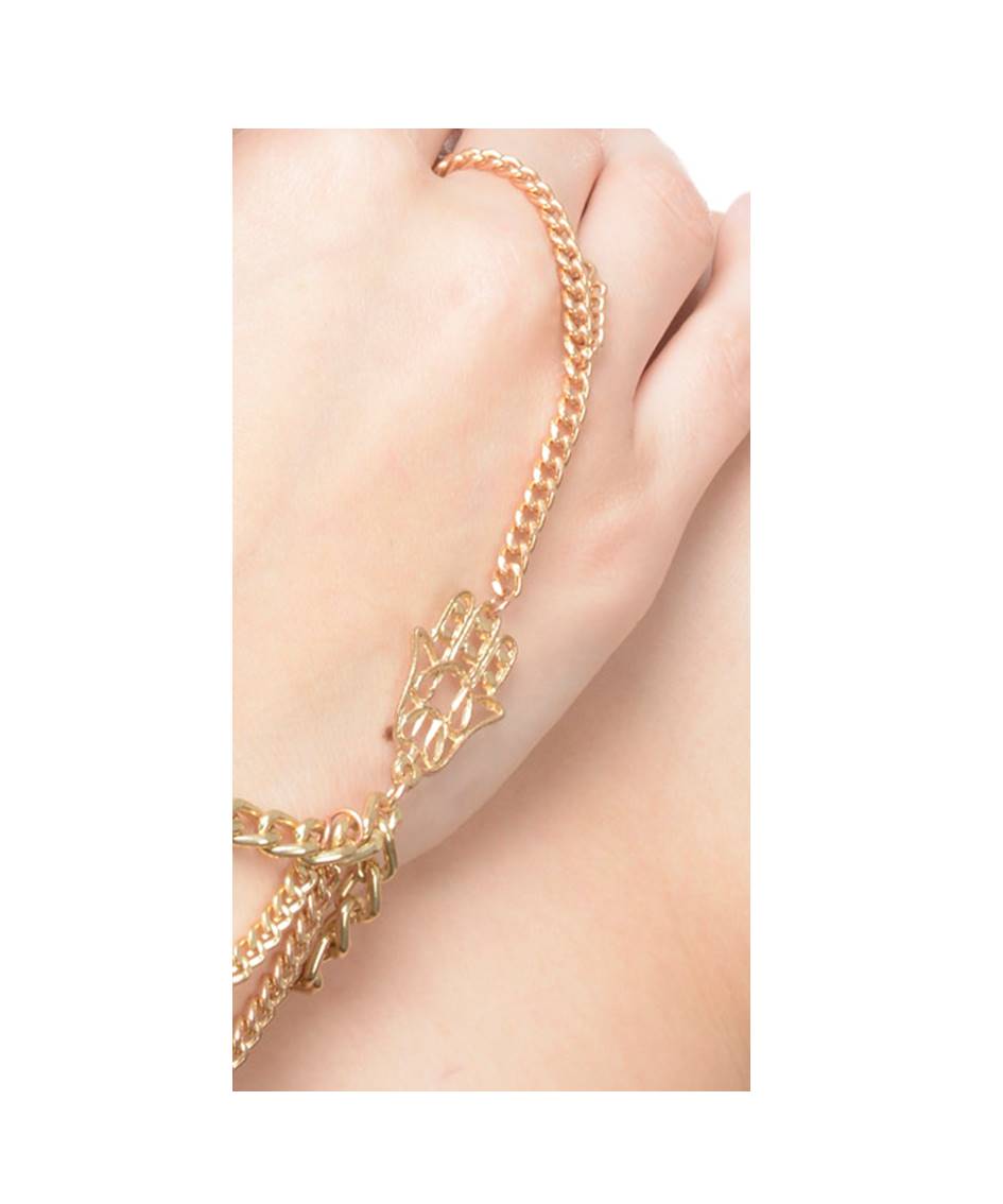 Gold-Polished Alloy Designer Hand Harness Bracelet - The Pari