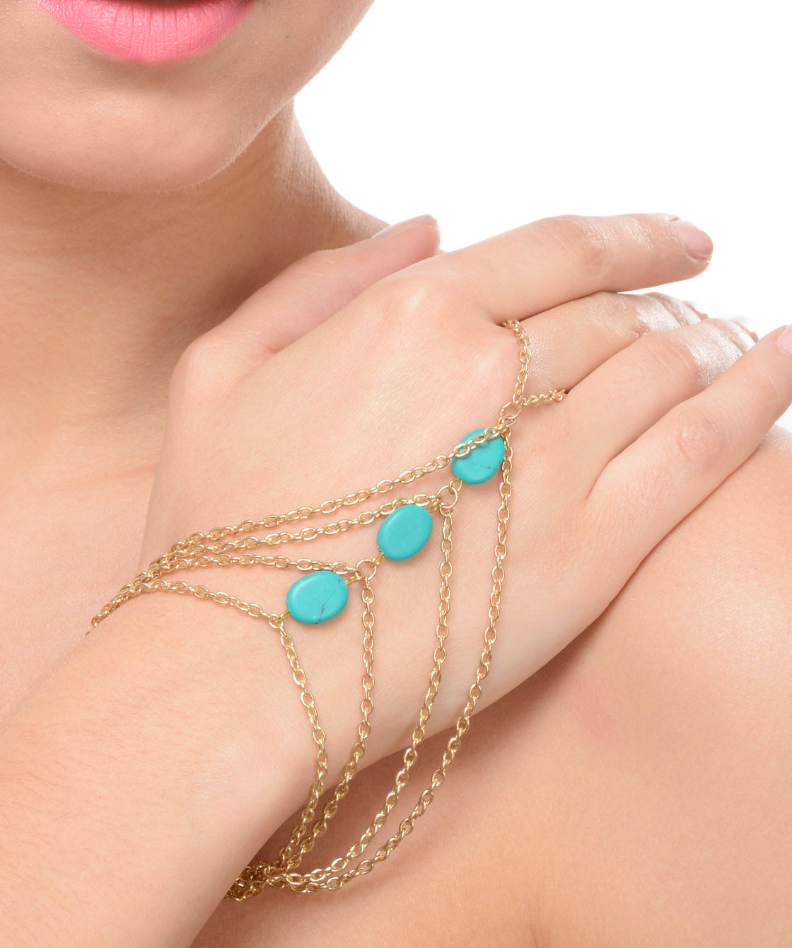Gold-Polished Alloy Designer Hand Harness Bracelet - The Pari