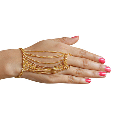Gold-Polished Alloy Designer Hand Harness Bracelet - The Pari