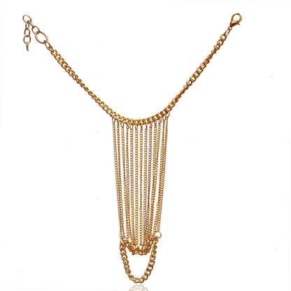 Gold-Polished Alloy Designer Hand Harness Bracelet - The Pari