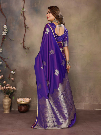 Joban Fashion Purple Floral Motifs Banarasi Silk Sarees