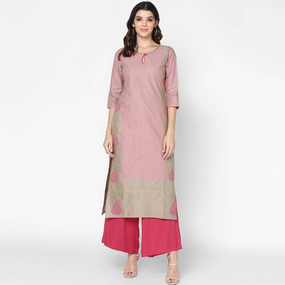 Cheera Hand Block Print Pink Colour Straight Kurta With Palazzo (MAAI-077K)