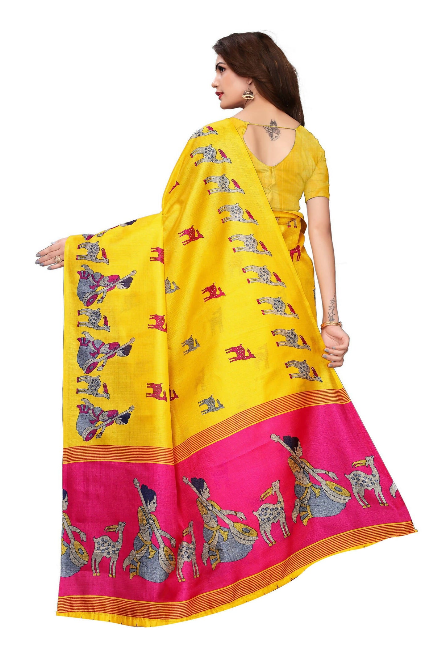 Vamika Yellow Color Kalamkari With Jhalar Khadi Silk Saree
