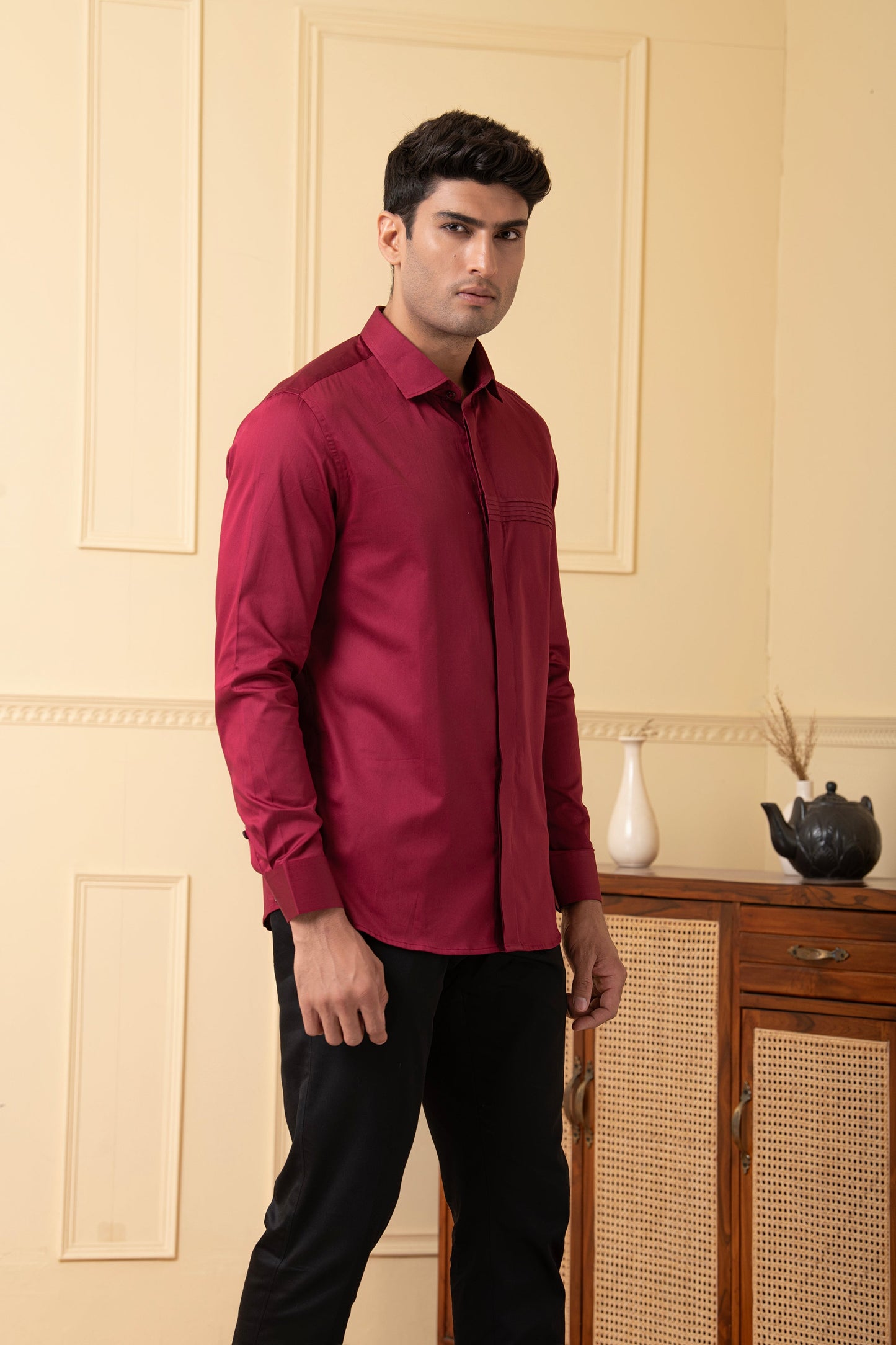 Ragic Red Pintuck Shirt by Hilo Design