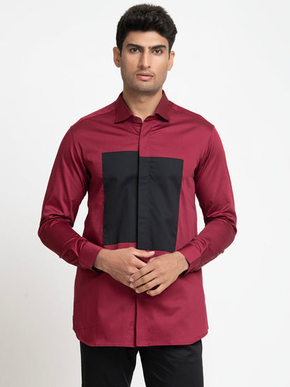 Red Shirt With Black Patch Box Shirt by Hilo Design