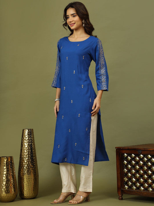 Sangria Women Ethnic Motifs Embroidered Festive Straight Kurta