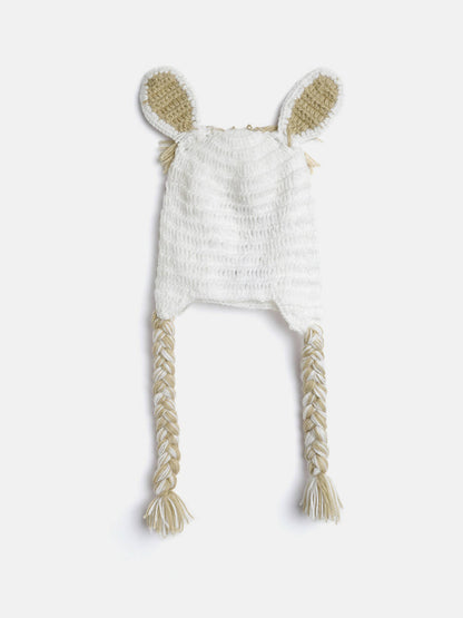 Chutput Kids Woollen Hand Knitted Llama Detail Cap - White