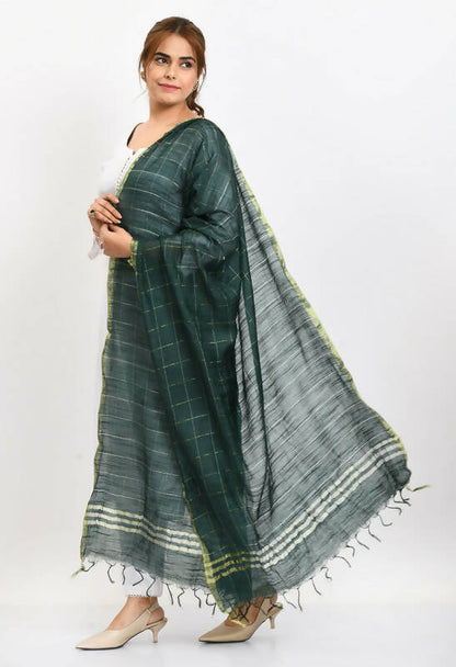 Mominos Fashion Moeza Women's Cotton Zari Box Bottle Green Dupatta