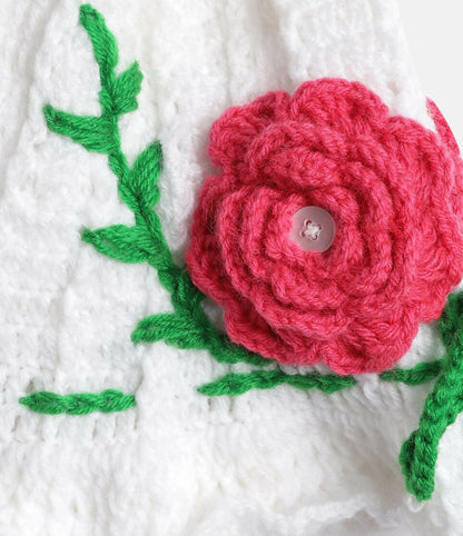 Chutput Kids Woollen Hand Knitted Rosetto Detailed Cap - White