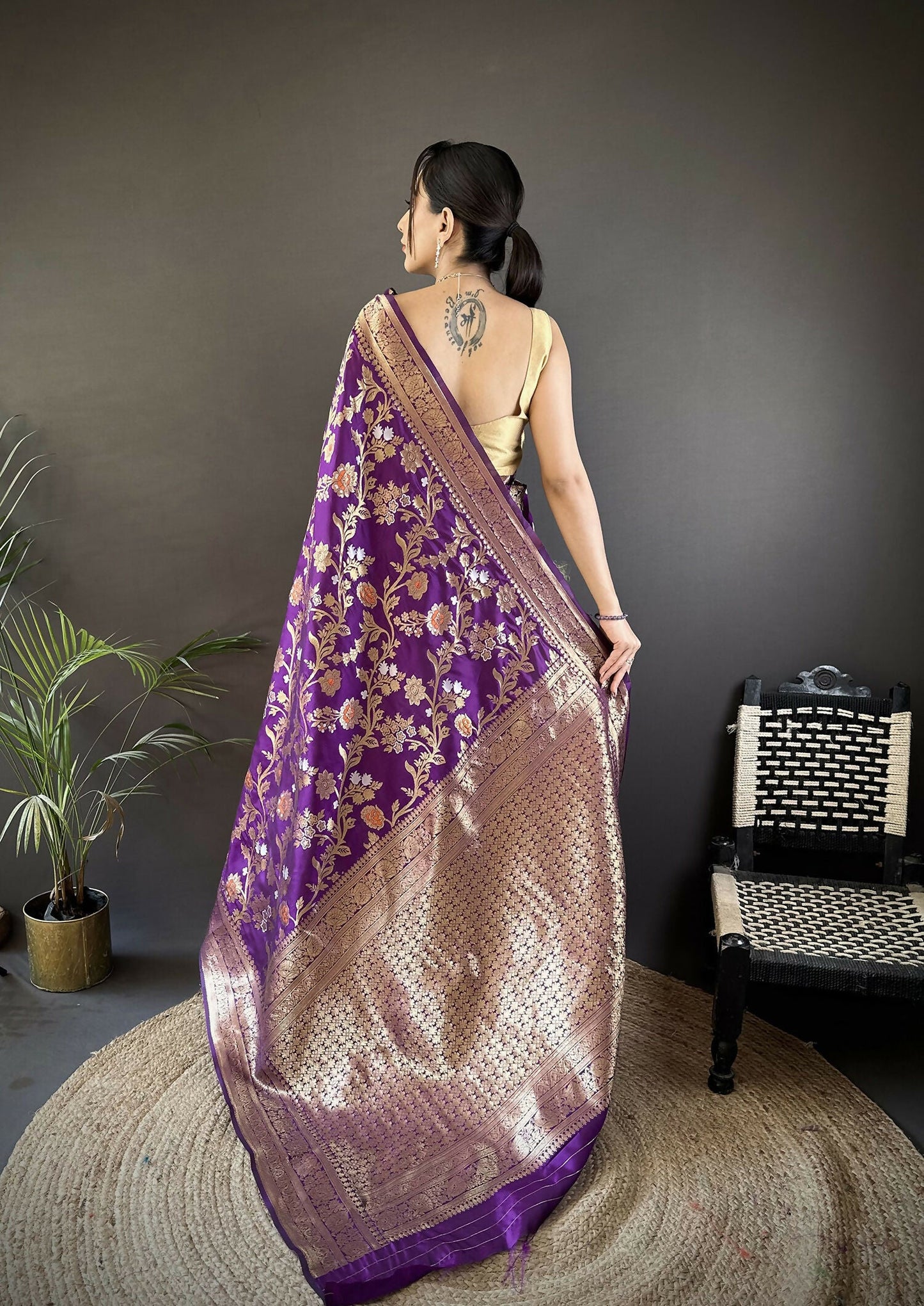 Joban Fashion Purple Floral & Ethnic Motifs Design Soft Silk Meenakari Banarasi Saree