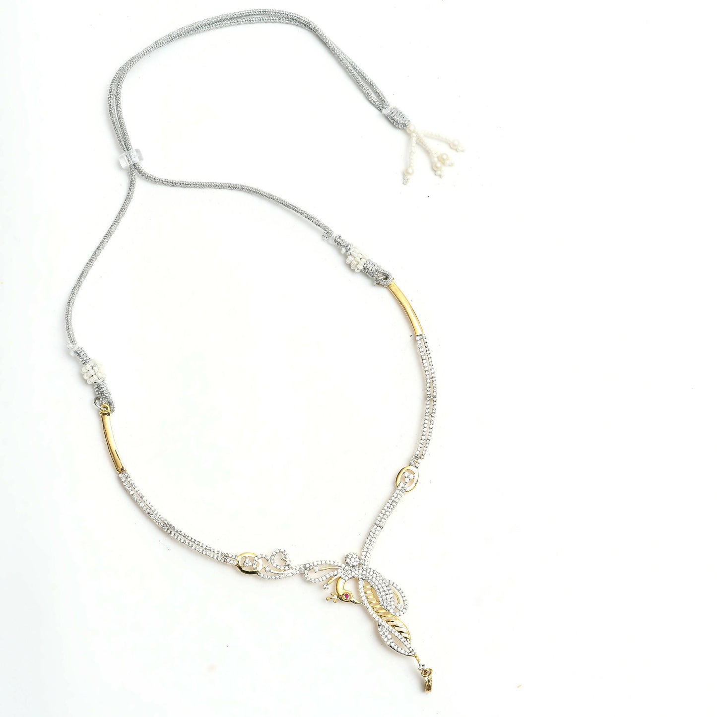 Mominos Fashion Johar Kamal Silver-Plated American Diamond Choker Set