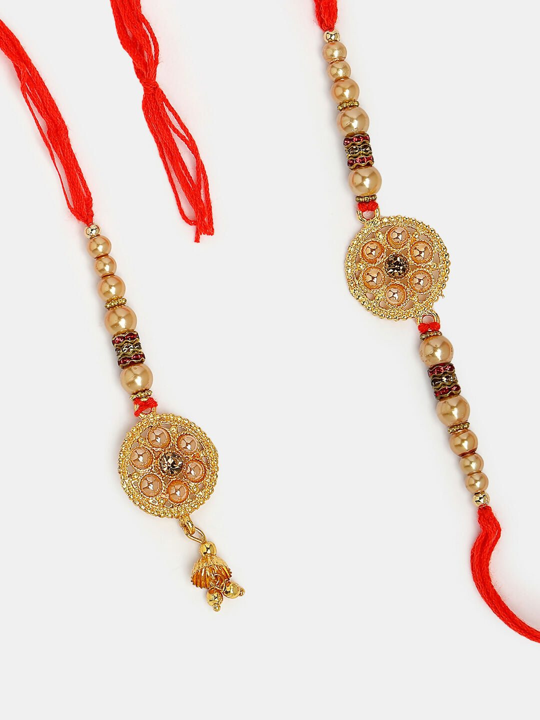 NVR Women & Men Set of 2 Gold-Toned Bhaiya Bhabi Rakhi With Roli Chawal & Chocolate