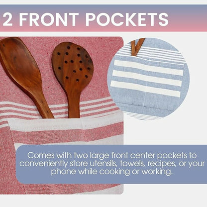 Varde Waterproof Chef Apron With 2 Pockets-Rock Blue & Light Mauve (Pack of 2)