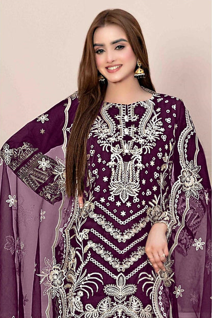 Anaita Purple Faux Georgette Stitched Suit with Embroidery Work