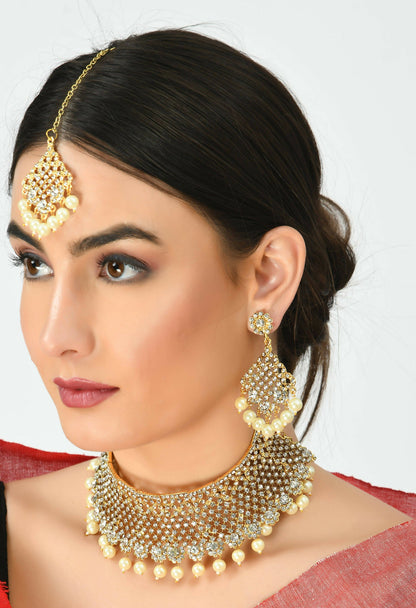 Mominos Fashion Johar Kamal Traditional Rajwadi Design Heavy Golden Necklace Set
