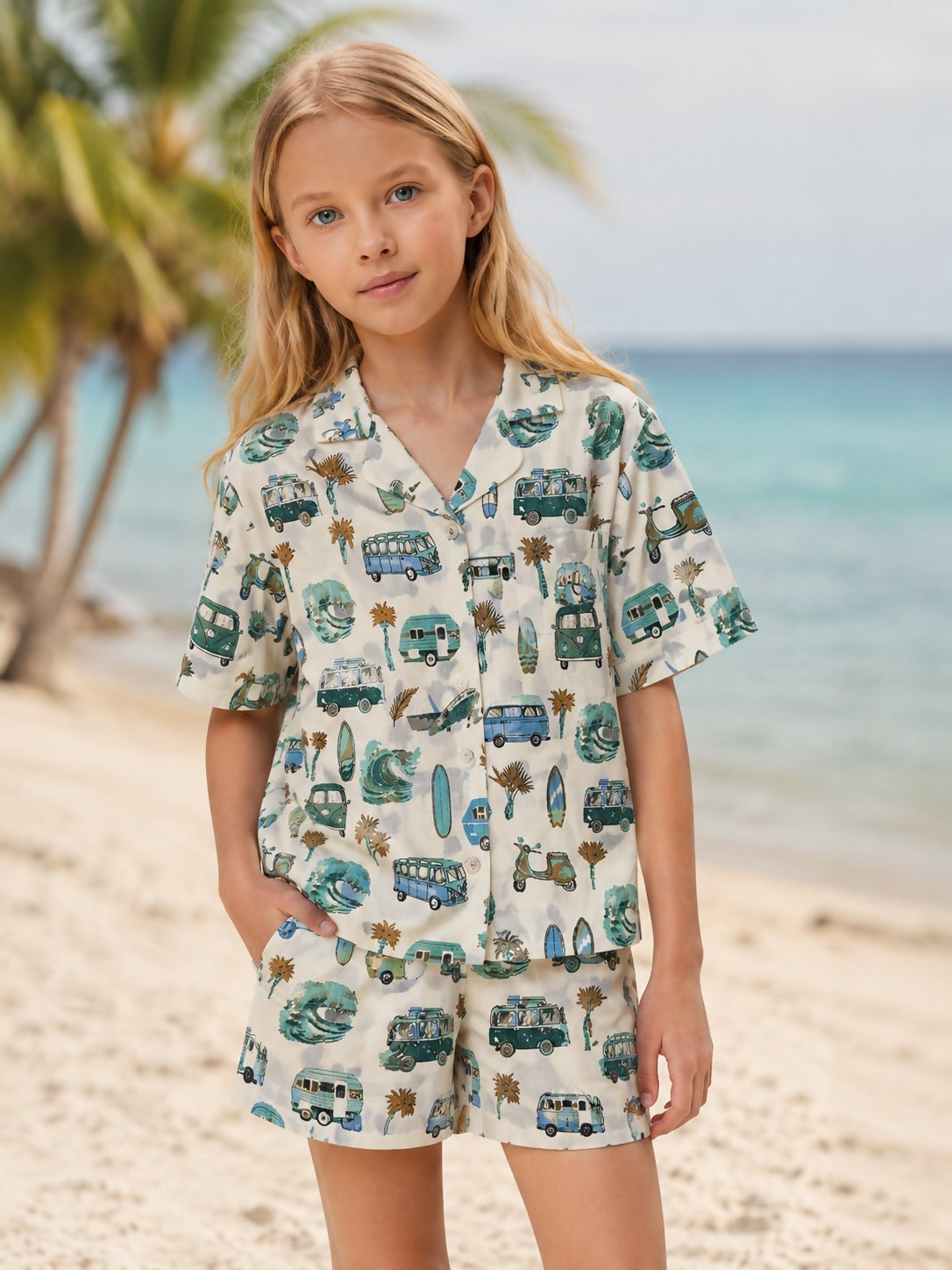 Breathables Woven Cotton Half Sleeves Beach Inspired Shirt & Shorts White