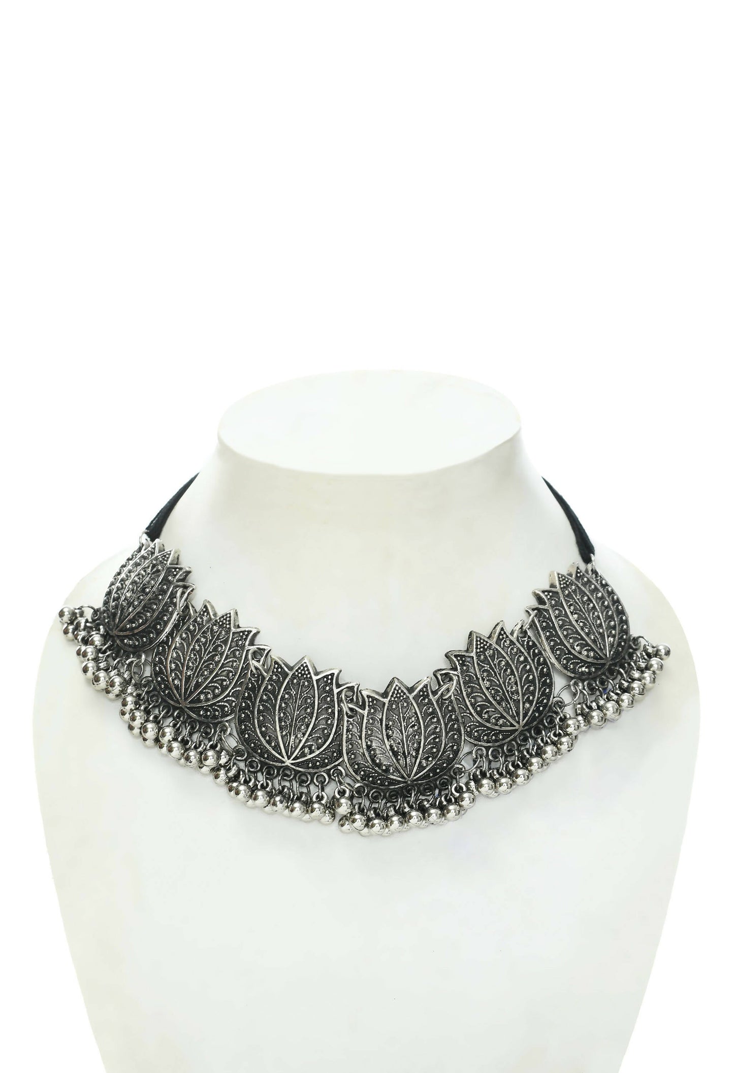 Mominos Fashion Johar Kamal Silver-Plated Brass Finish Lotus Design Choker For Women