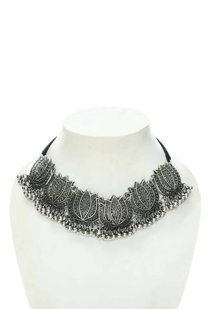 Mominos Fashion Johar Kamal Silver-Plated Brass Finish Lotus Design Choker For Women