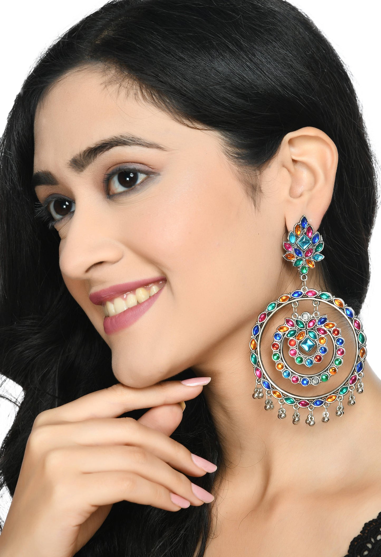 Mominos Fashion Johar Kamal Women's Multi Colour Kundan Circles Earrings