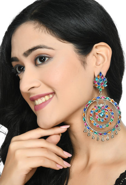 Mominos Fashion Johar Kamal Women's Multi Colour Kundan Circles Earrings