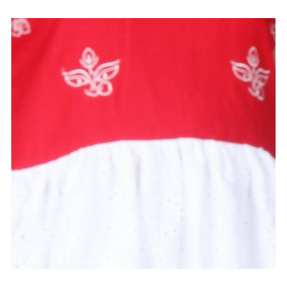 Akarshan Pure Cotton Frock Style Kurti with Leggings Set - Red & White