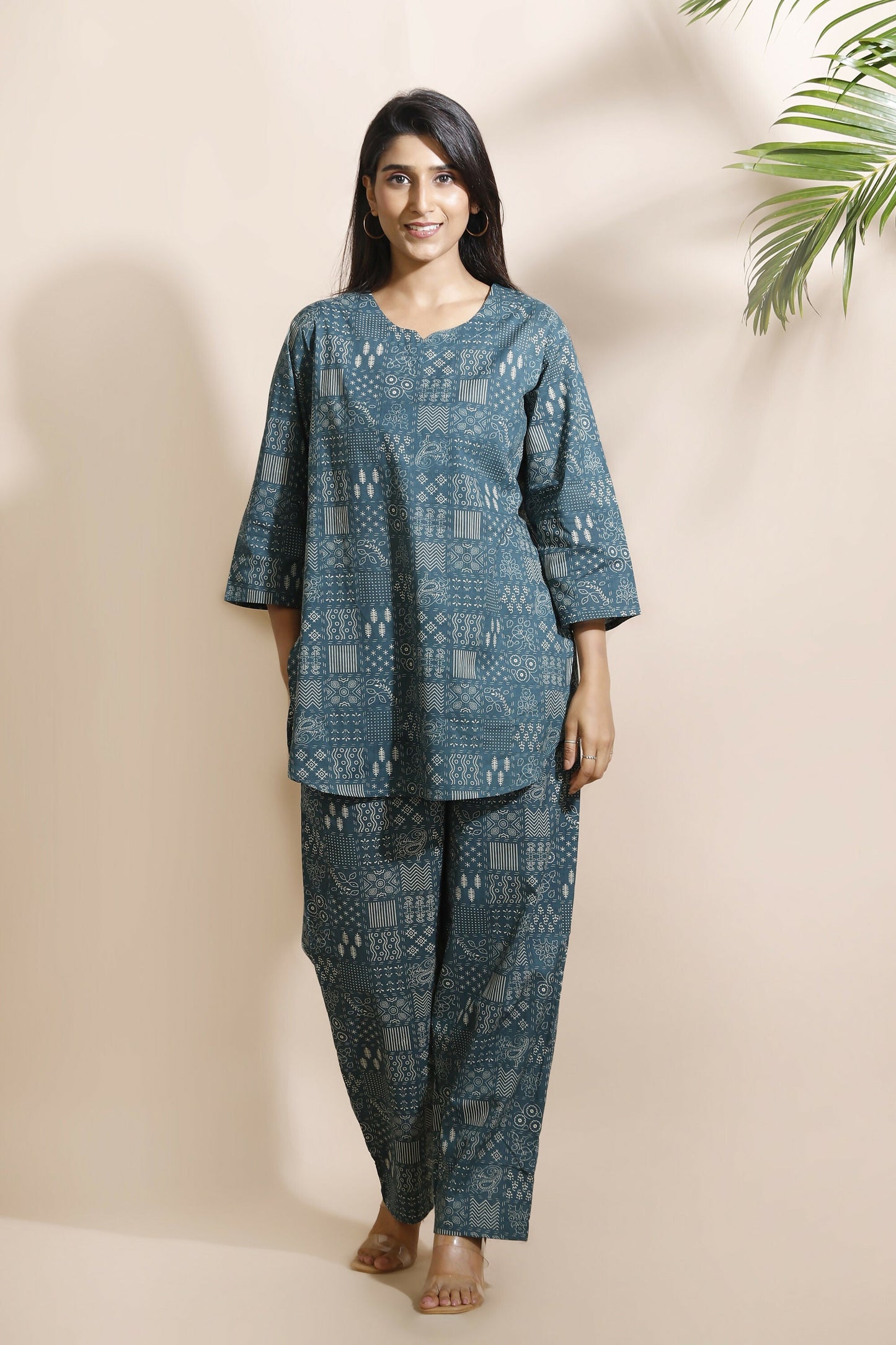 Breathables Abstract Green Cotton Kurta & Pant Co-Ord Set