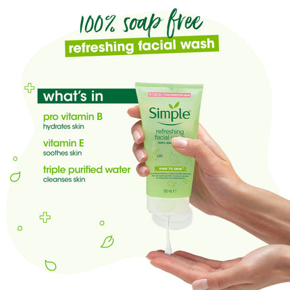 Simple Skincare Skin Refreshing Facial Wash, Soothing Facial Toner & Hydrating Light Moisturiser Combo