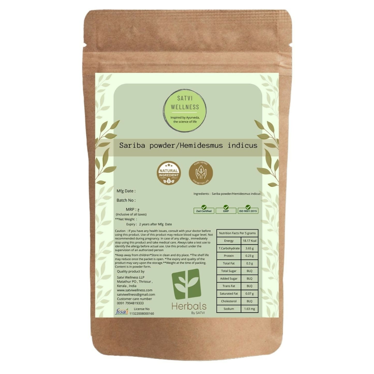 Satvi Wellness Sariba Powder | Hemidesmus Indicus  | Herbal Tea