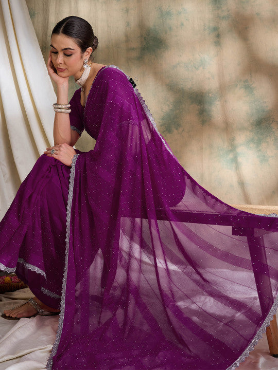 Sangria Embellished Saree With Blouse