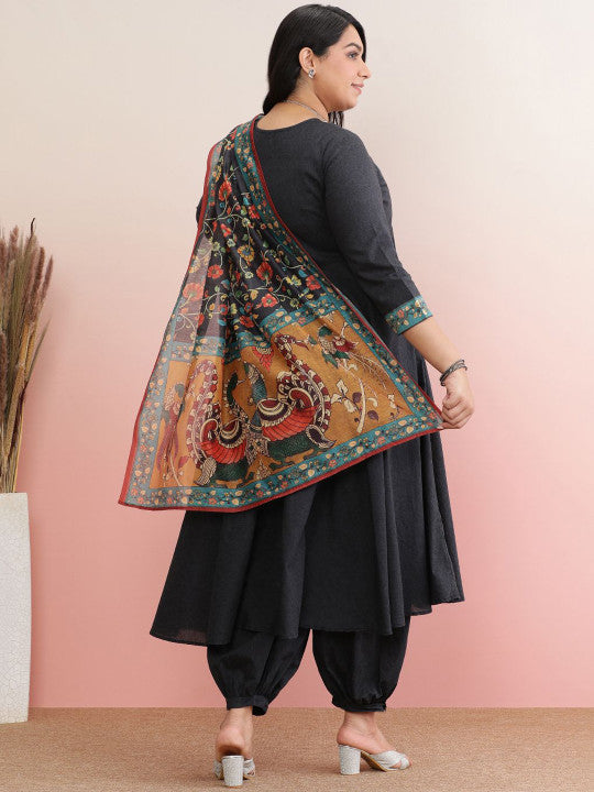 Anayna Floral Yoke Design Chanderi Cotton Anarkali Kurta With Dhoti Pants & Dupatta