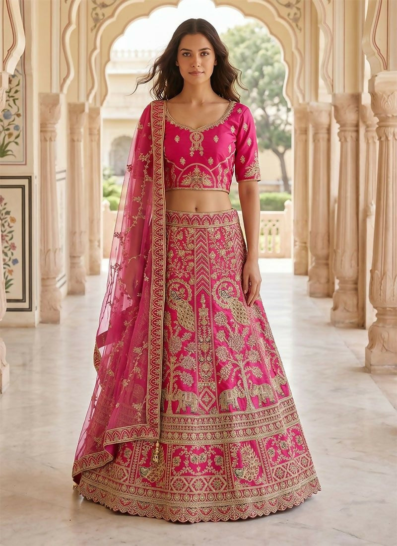 Lehenga Mart Pink Heavy Silk With Fusing Designer Bollywood Style Wedding Wear Lehenga Choli