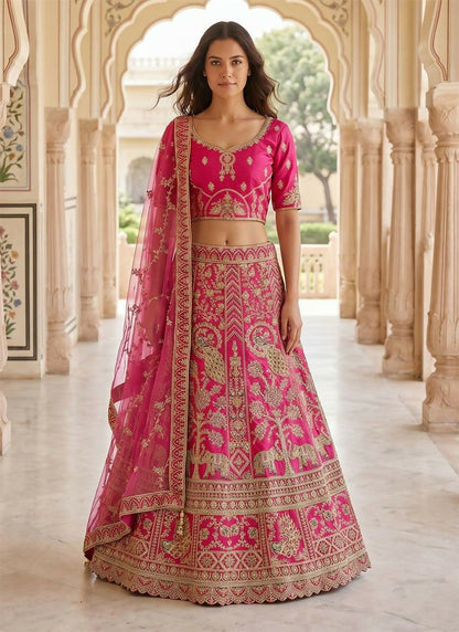 Lehenga Mart Pink Heavy Silk With Fusing Designer Bollywood Style Wedding Wear Lehenga Choli
