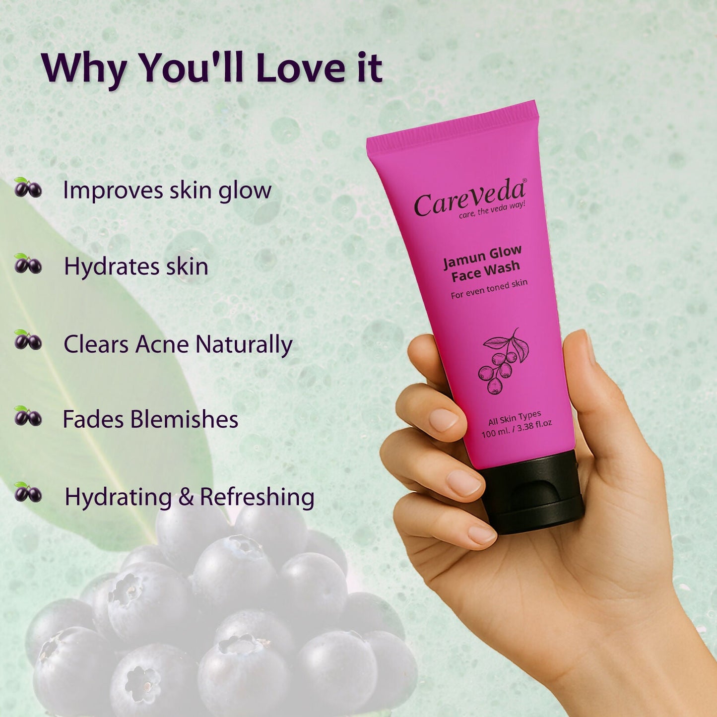 CareVeda Jamun Glow Face Wash For Even Toned Skin Suitable For All Skin Types