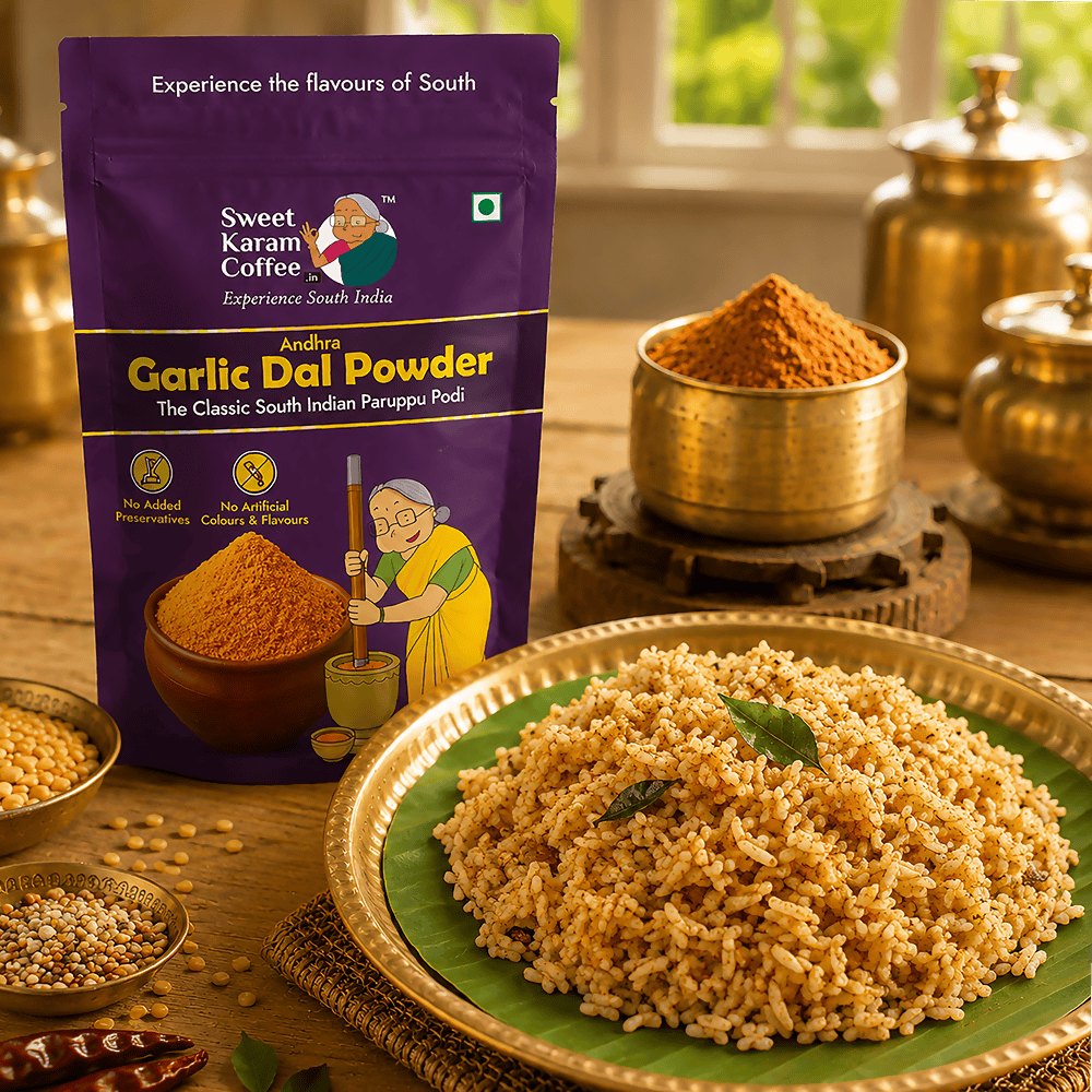 Sweet Karam Coffee Andhra Garlic Dal Powder (Pottu Kadalai Paruppu Podi)