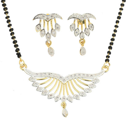 AanyaCentric Gold-Polished Mangalsutra Pendant Earring Set & Silver Plated Anklet