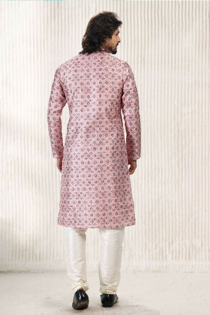 Raivat Ethnic Jacquard Banarasi Silk Digital Print Kurta Pajama In Dark Pink Colour